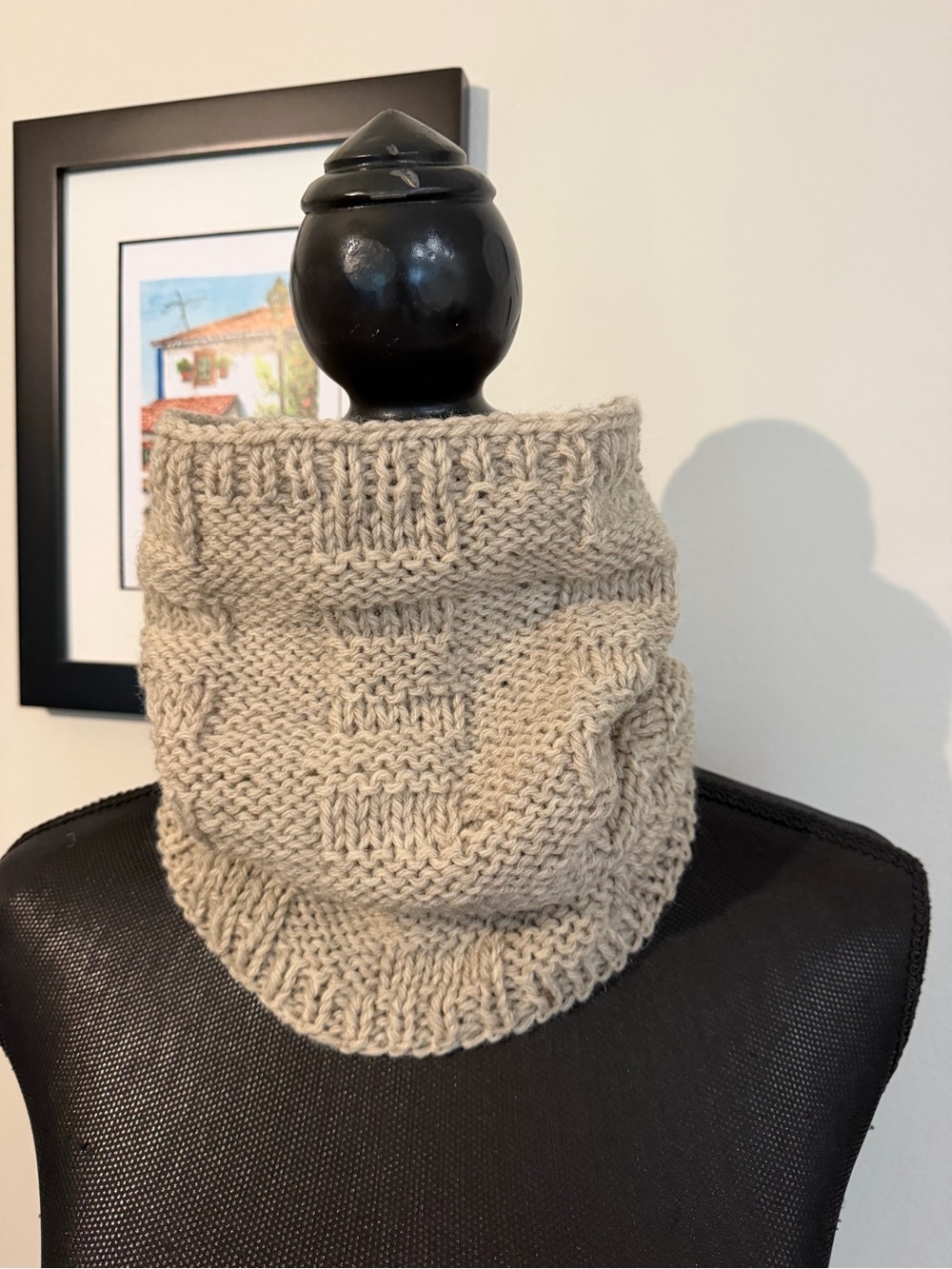 New Unisex Cozy Wool Beige Hand Knit Neck Warmer Cowl Snood OS